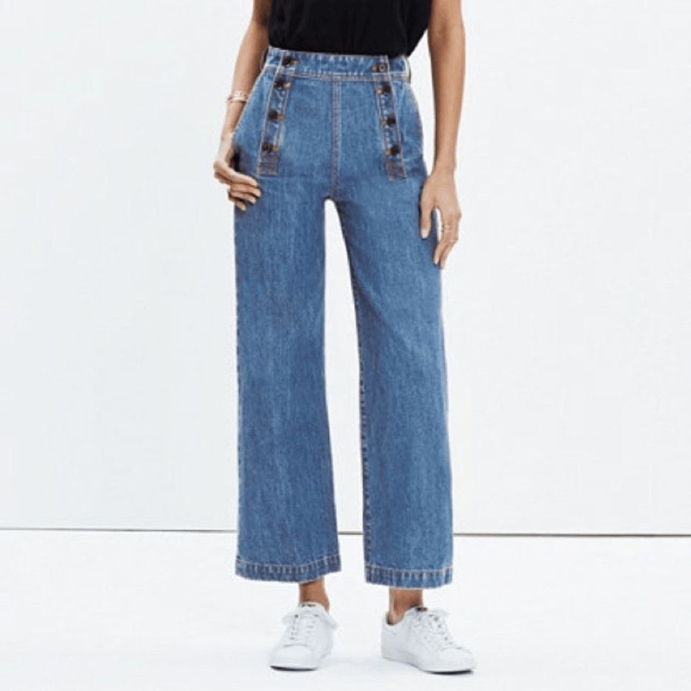 Madewell Rivet & Thread Blue Denim Sailor Wide-Leg Crop Jeans Women's Size 26